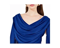 Amri Women's Cowl Neck Flare Sleeved A-line Gown