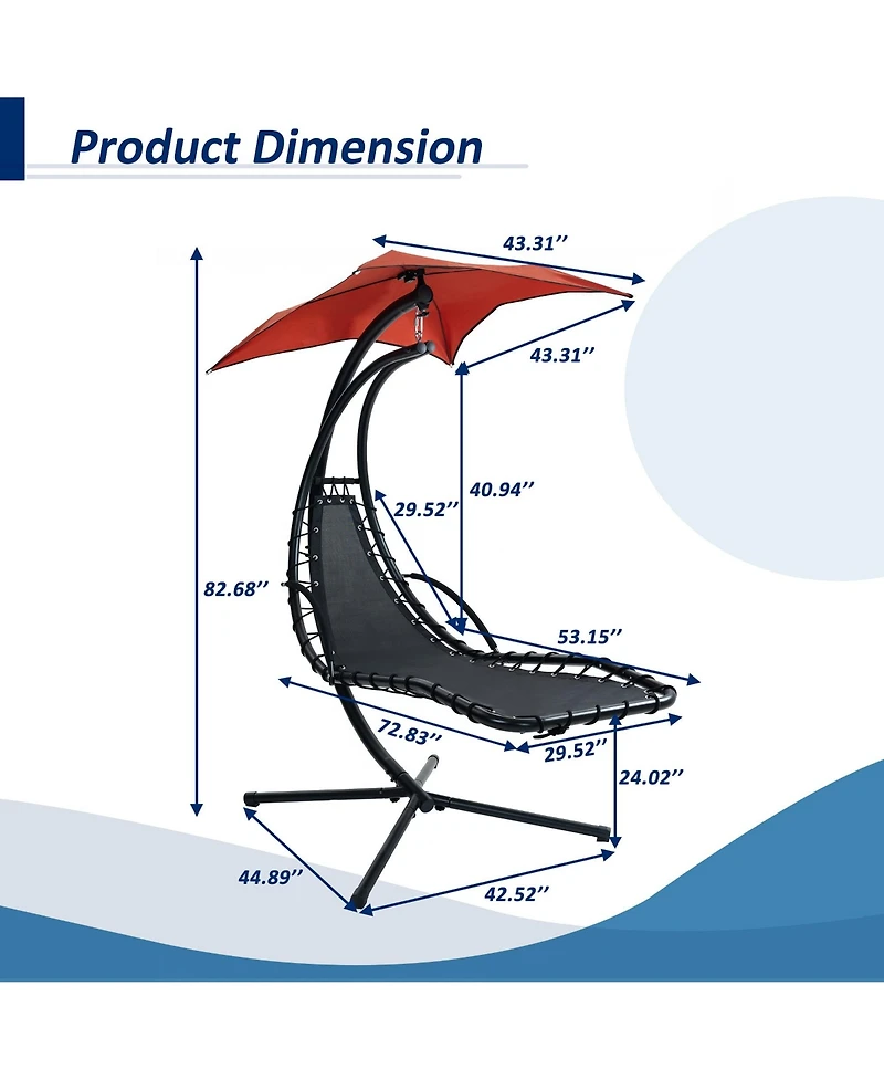 Mondawe Hanging Chaise Lounger with Removable Canopy (Orange)