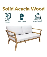 Sunnydaze Decor Bodie Acacia Wood Outdoor Patio Loveseat with Bone White Cushions - 62" W