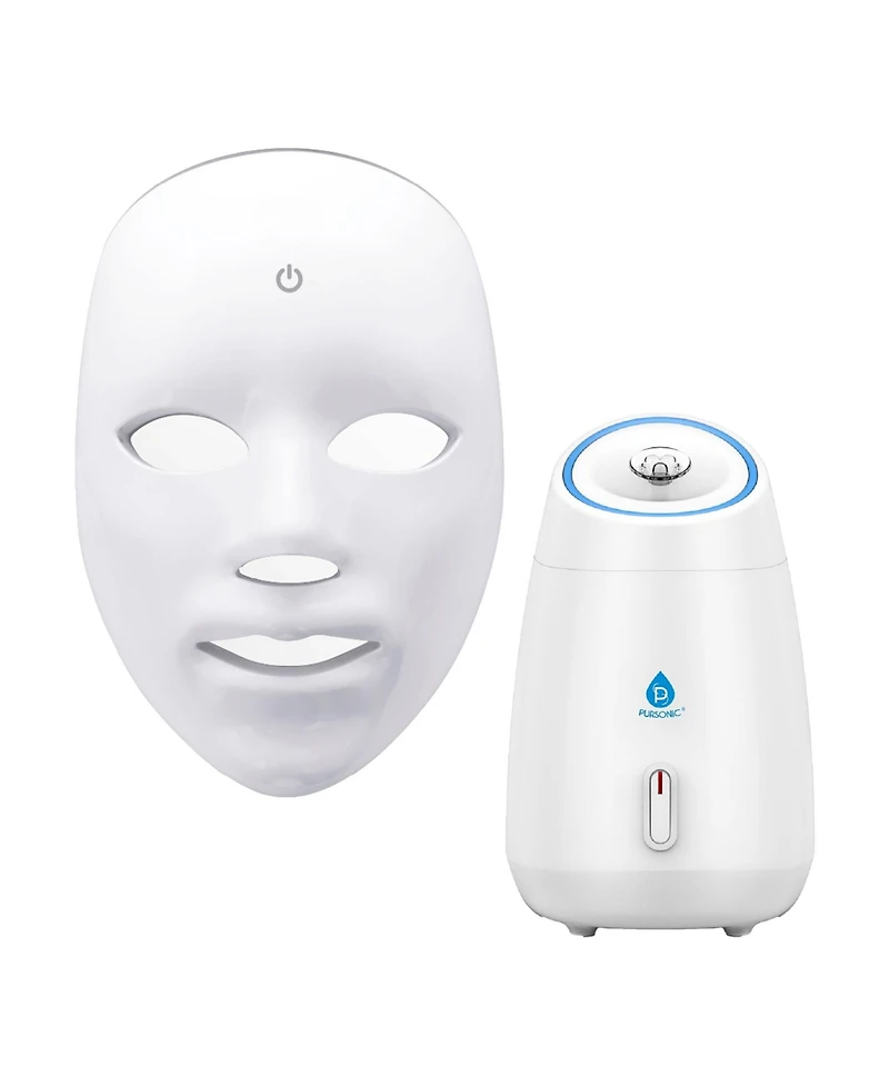 7-in-1 Led Light Therapy Face Mask & Pursonic Facial Steamer Hot Mist Moisturizing Spa Bundle