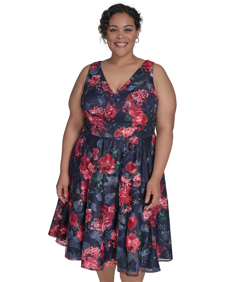 Eliza J Plus Sleeveless Embroidered Fit & Flare Dress