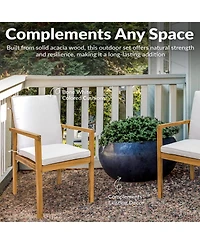 Sunnydaze Decor Rodanthe Acacia Wood Outdoor Dining Armchairs with Cushions - 2pk - Natural/Bone White