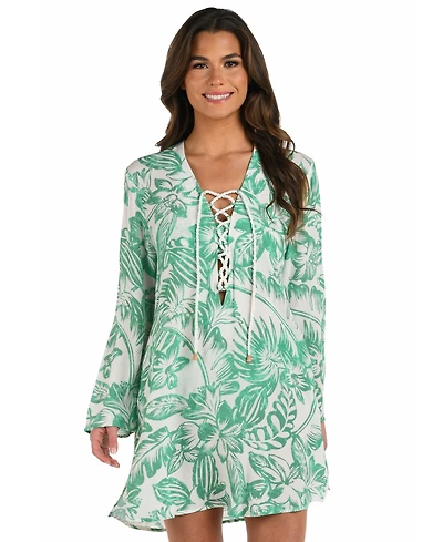 La Blanca Women's Batiki Lace-Front Tunic Cover-Up Dress