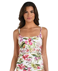 La Blanca Women's Polynesian Shirred Printed Tankini Top