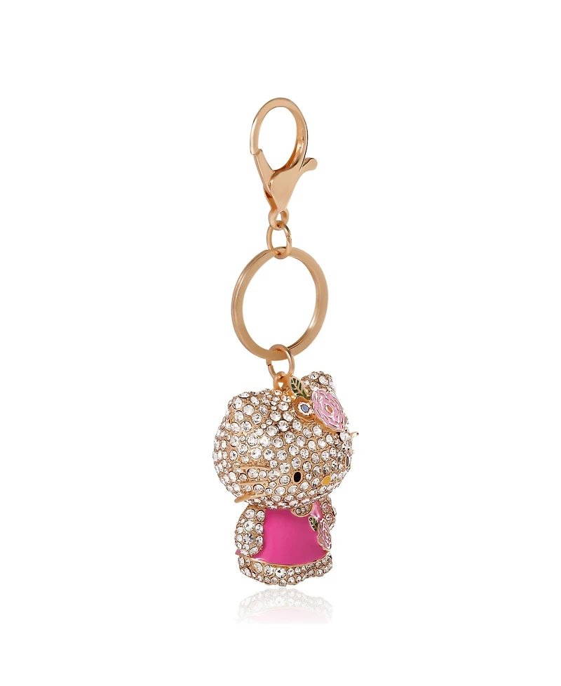 Sally Rose Hello Kitty Pink Keychain Official License, Multicolored Pave Crystal Sanrio Keychain with Lobster Clip