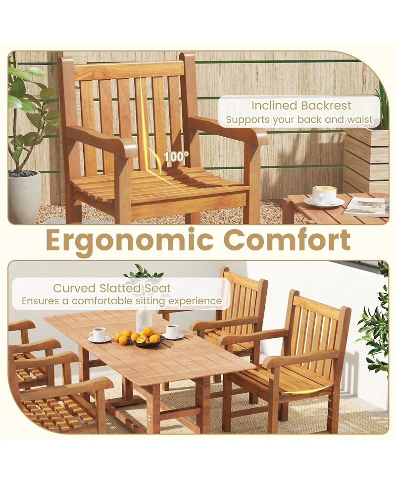 Gymax Pcs Teak Wood Patio Dining Chair Outdoor Armchair w/ Slatted Seat & Solid Legs