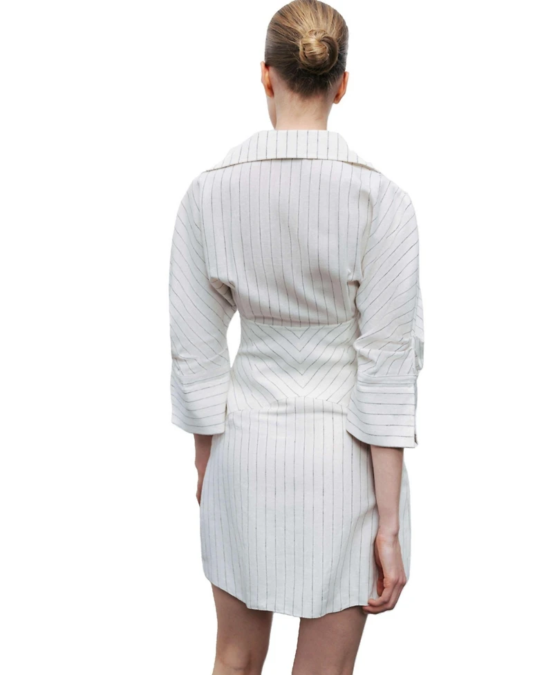 Nocturne Women's Corset-Inspired Linen Blend Striped Shirt Dress