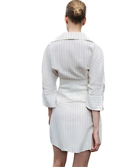 Nocturne Women's Corset-Inspired Linen Blend Striped Shirt Dress