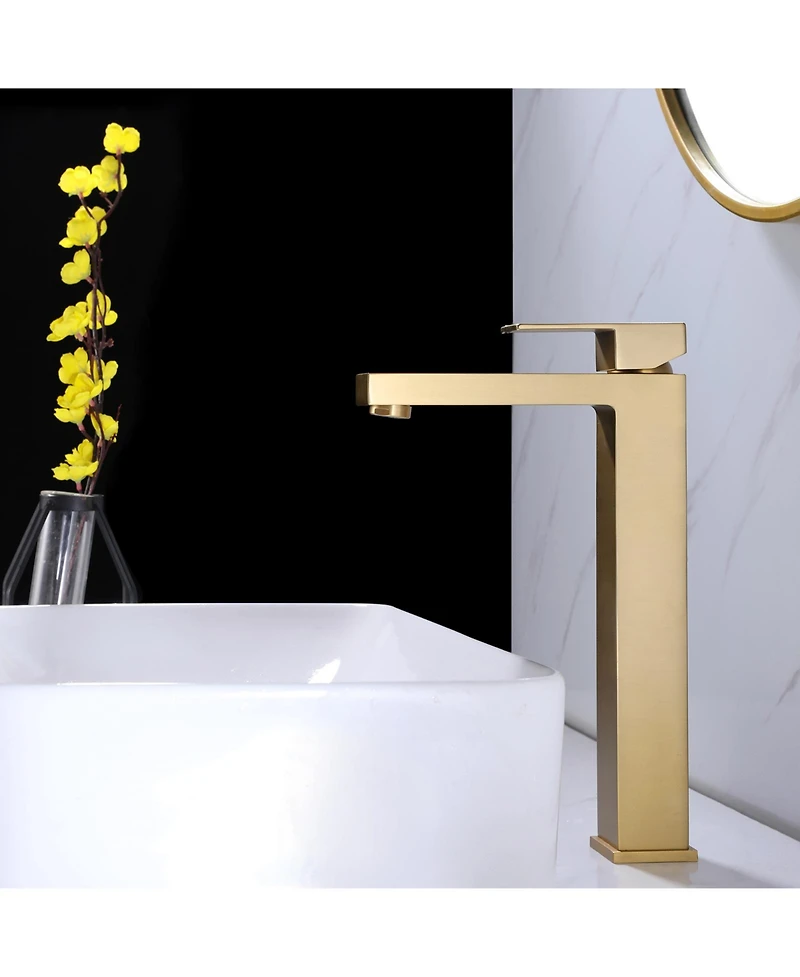 Greenspring Single Hole Handle Bathroom Vessel Sink Faucet With Supply Hose Brushed Gold