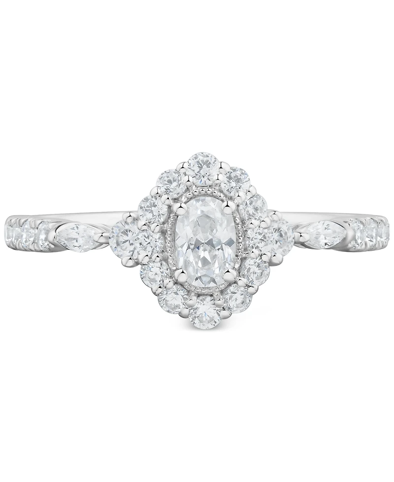 Diamond Ova Halo Engagement Ring (3/4 ct. t.w.) in 14k White Gold