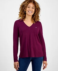 Style & Co Women's Collared V-Neck Long-Sleeve Knit Top, Exclusively at Macy's