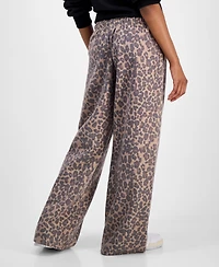 Madden Girl Juniors' Wide-Leg Leopard-Print Sweatpants