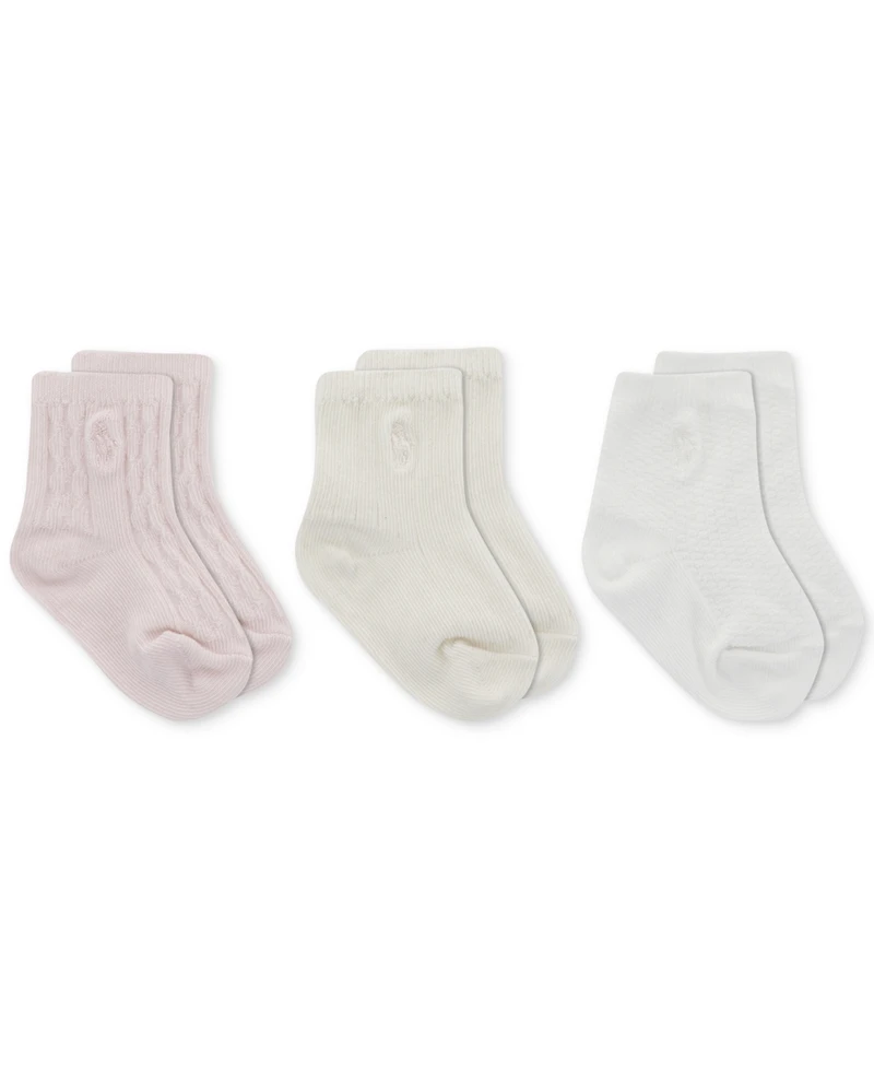Polo Ralph Lauren Baby Girls Texture Crew Socks, 3 Pack