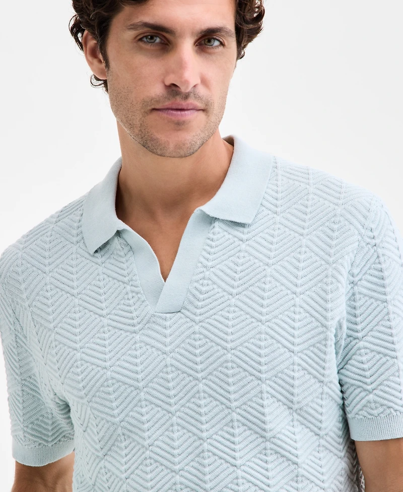 Alfani Men's Johnny-Collar Ribbed Geo Polo Shirt, Macy's Exclusive