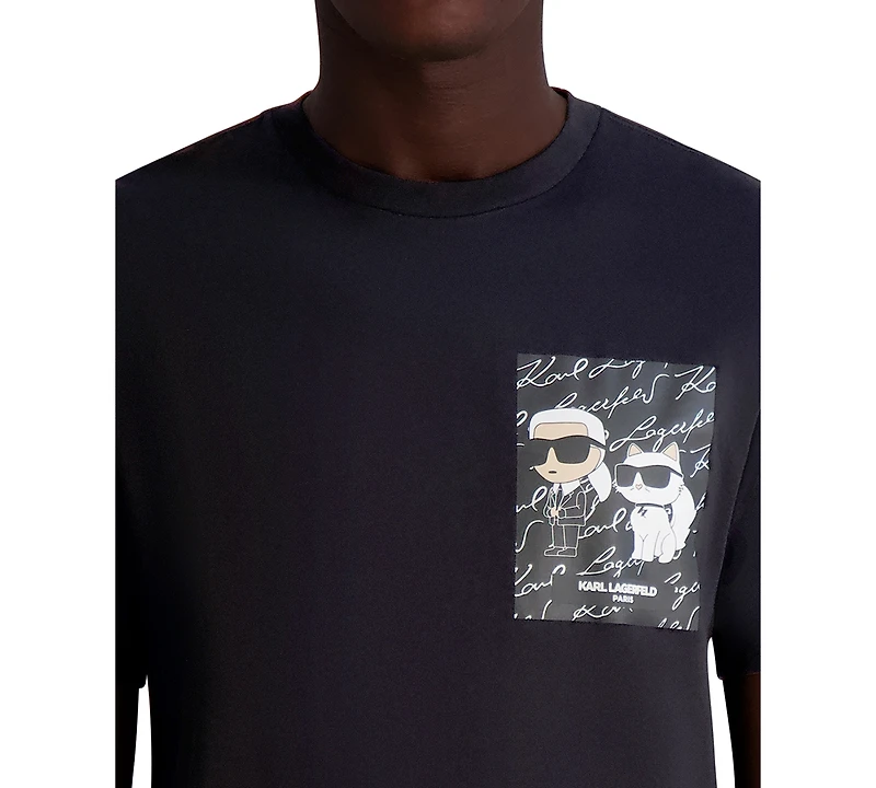 Karl Lagerfeld Paris Men's & Choupette Relaxed Fit Short Sleeve Signature Chest Graphic T-Shirt