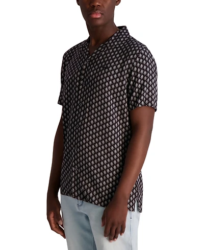 Karl Lagerfeld Paris Men's Relaxed Fit Short Sleeve Medallion Print Button-Front Camp Shirt