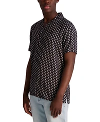 Karl Lagerfeld Paris Men's Relaxed Fit Short Sleeve Medallion Print Button-Front Camp Shirt