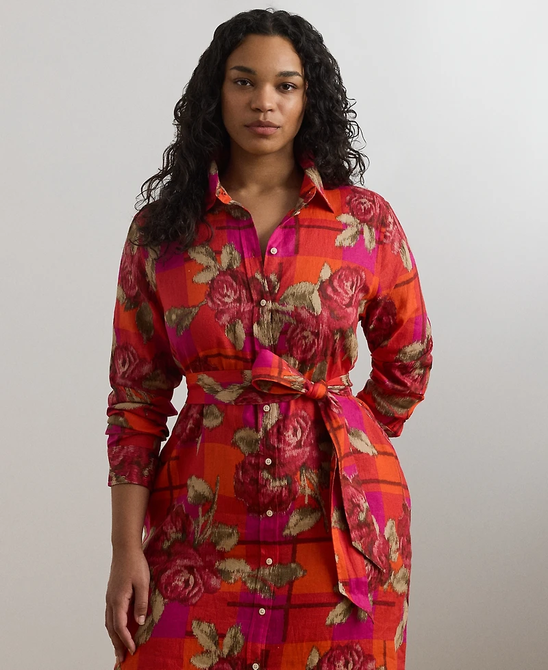 Lauren Ralph Plus Printed Linen Shirtdress