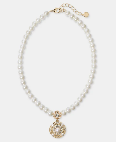 Crystal & Imitation Pearl Statement Pendant Necklace, 16" + 2" extender
