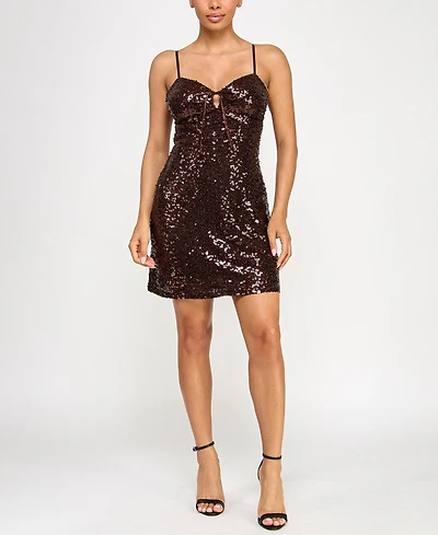 Crystal Doll Juniors' Sequined Bow-Back Short Sleeveless Dress