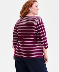 Style & Co Plus Printed Pima Cotton 3/4-Sleeve Top, Exclusively at Macy's
