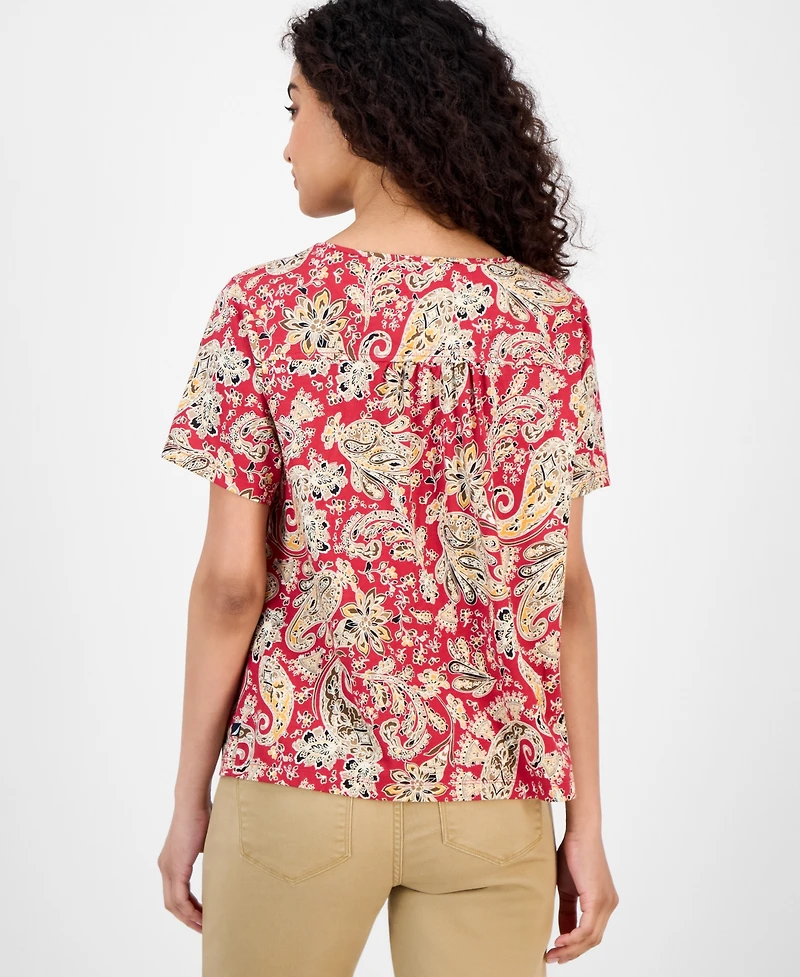 Nautica Jeans Women's Paisley-Print Tie-Neck Top