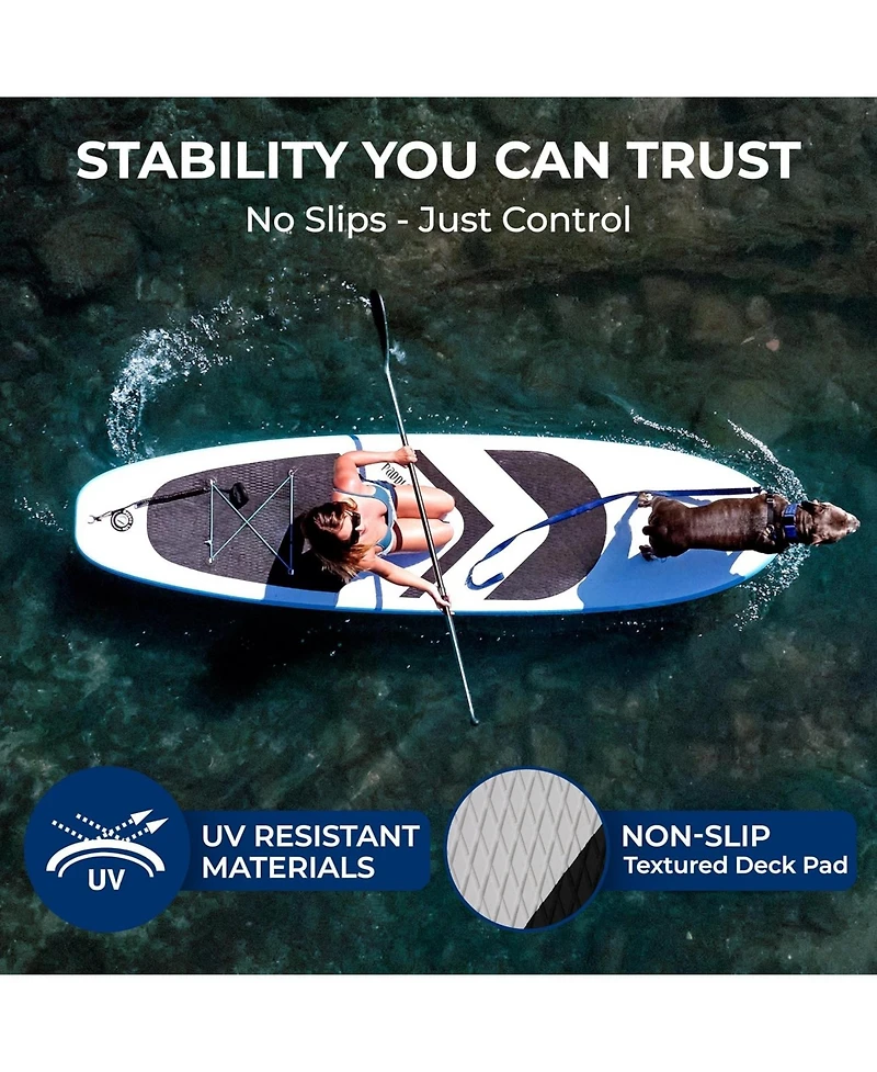Free-Flow Welded Inflatable Stand-Up Paddle-Board with Double-Action Hand Pump, 3-Shaft Aluminum Paddle, Leash, Fin, Repair Kit and Backpack (Black)