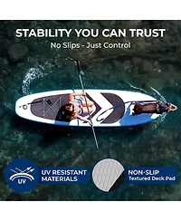 Free-Flow Welded Inflatable Stand-Up Paddle-Board with Double-Action Hand Pump, 3-Shaft Aluminum Paddle, Leash, Fin, Repair Kit and Backpack (Black)
