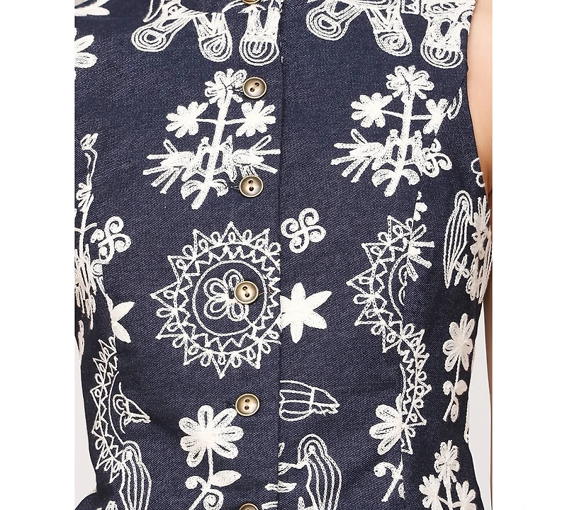 Avec Les Filles Women's Soutache Denim Button-Front Vest