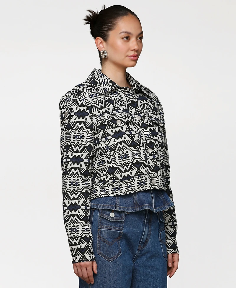 Avec Les Filles Women's Printed Cropped Trucker Jacket