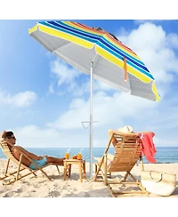 Gymax 6.5 Ft Beach Umbrella UPF50+ Sun Protection Portable Sunshade Parasol for Sand