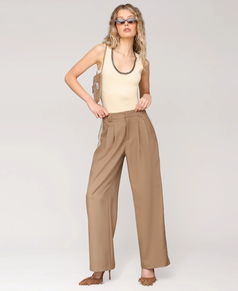 Avec Les Filles Women's High Rise Side-Stripe Pleat-Front Pants