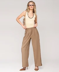 Avec Les Filles Women's High Rise Side-Stripe Pleat-Front Pants