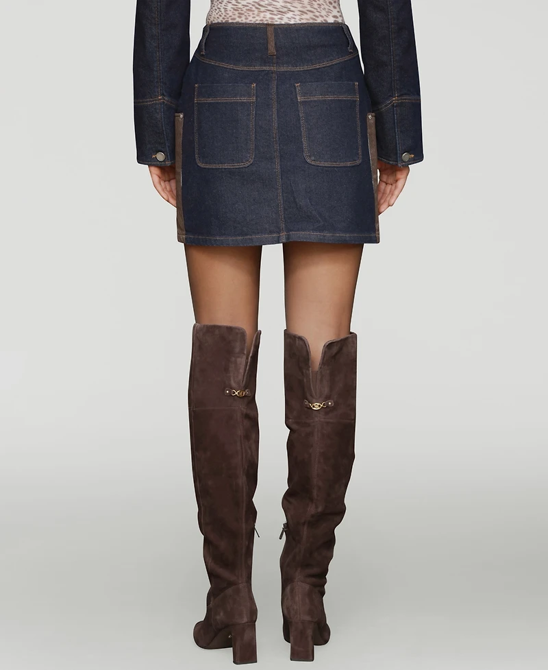 Avec Les Filles Women's Faux-Leather-Trim Western Mini Skirt