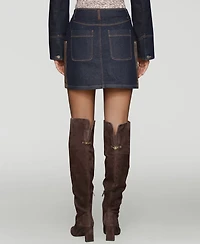 Avec Les Filles Women's Faux-Leather-Trim Western Mini Skirt
