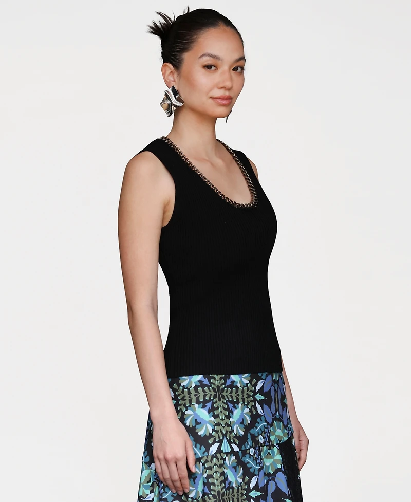Avec Les Filles Women's Chain-Trim Ribbed Knit Tank Top