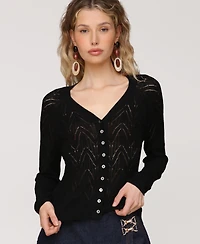 Avec Les Filles Women's Pointelle Knit V-Neck Cardigan