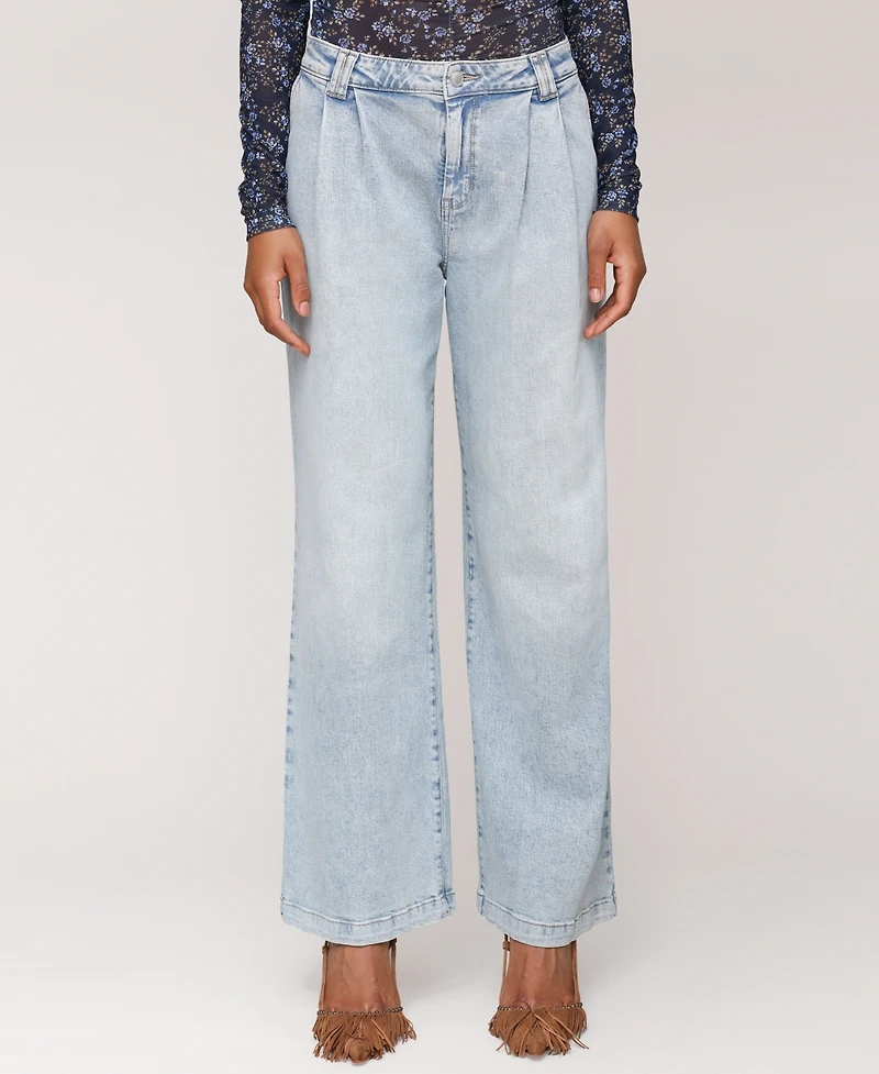Avec Les Filles Women's Pleat-Front Wide-Leg Jeans