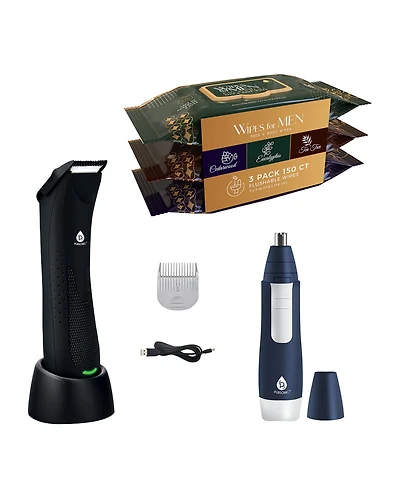 Pursonic – Mario Lopez Wireless Body Hair Trimmer & Shaver + Nose and Ear Hair Trimmer + Men's Assorted Face and Body Wipes (3-Pack, 150 Wipes)