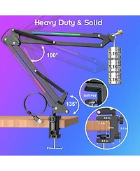 ZealSound Rgb Microphone Arm Stand,Mic Arm with Rgb Light for QuadCast/Blue Yeti/Snowball/Shure SM7B/Rode NT1/Elgato,Rotatable Suspension Boom Scissor