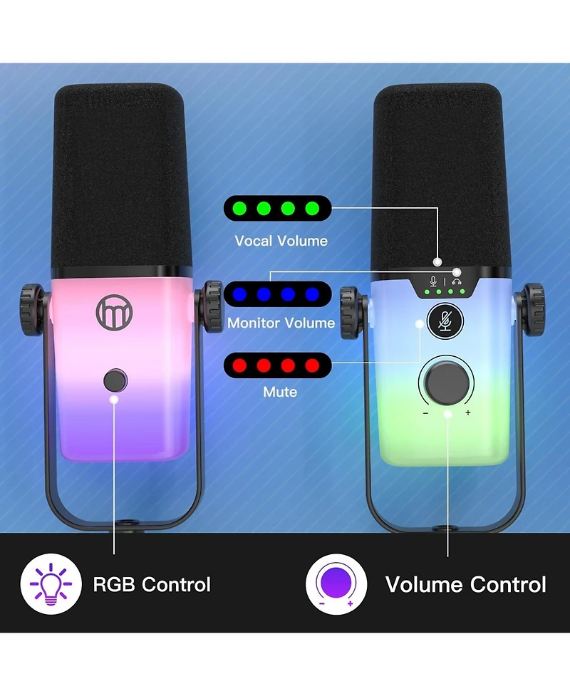 ZealSound Usb Gaming Microphone Pc Mic w/ Rgb for Streaming, Podcast, Vocal Recording, Asmr, Noise Cancellation, Mute Button, Gain Knob, Desktop Arm