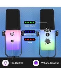 ZealSound Usb Gaming Microphone Pc Mic w/ Rgb for Streaming, Podcast, Vocal Recording, Asmr, Noise Cancellation, Mute Button, Gain Knob, Desktop Arm