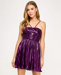 City Studios Juniors' Foil Pleated Mini Dress