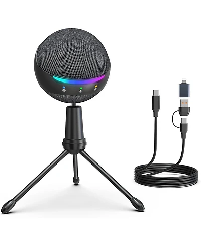 ZealSound Microphone for iPhone,Usb mic for Pc gaming,Phone,Touch Mute,Active Noise Cancel microphones with Echo/Rgb/Volume Gain,Real Time Monitor