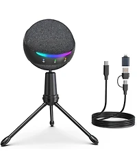 ZealSound Microphone for iPhone,Usb mic for Pc gaming,Phone,Touch Mute,Active Noise Cancel microphones with Echo/Rgb/Volume Gain,Real Time Monitor