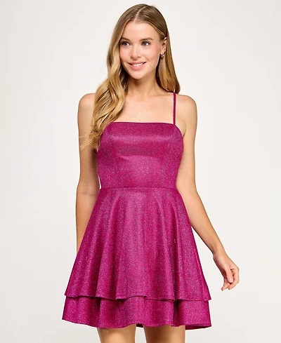 City Studios Juniors' Straight-Neck Sleeveless Fit & Flare Dress