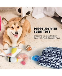 Nocciola 10 Pcs Sushi Toys with Takeout Bag,Plush Squeaky Dog Toy Set,Cute Stuffed Pet Toys,Puppy Chew Toys,For Small to Medium Dog,Foodie Series toy