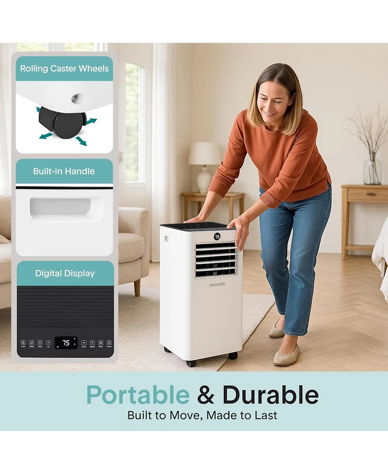 SereneLife Portable Air Conditioner & Heater - 10000 Btu (Ashrae) Compact A/C Unit with Cooling, Heating, Includes Window Mount Kit (Gray)