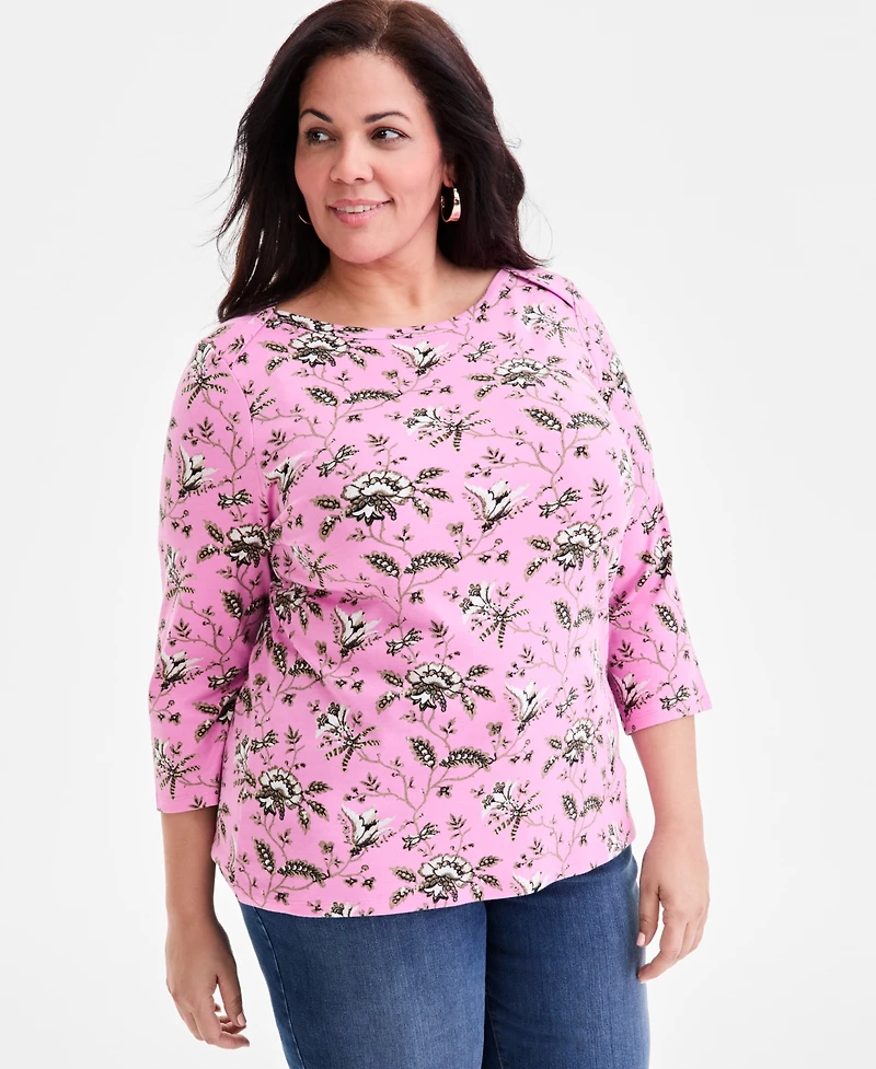 Style & Co Plus Cotton Boat-Neck Top, Macy's Exclusive