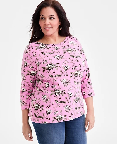 Style & Co Plus Cotton Boat-Neck Top, Macy's Exclusive